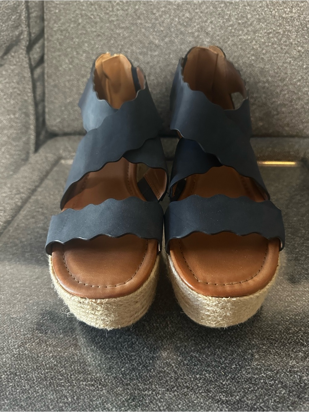 Navy Wedge Sandals 8 1/2